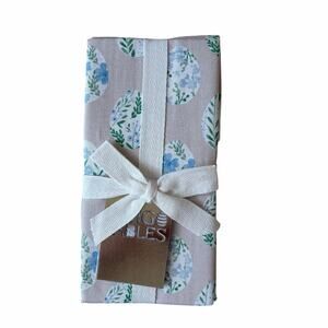 Indigo Floral Easter Egg Shaped Placemats 11x15 Cotton Blue Green Grey NEW